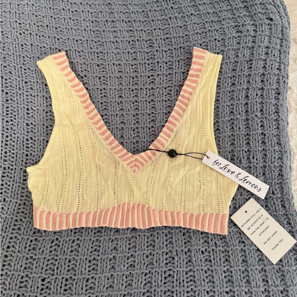 NEW For Love and Lemons Rhea Pointelle Crop Tank in Buttercup